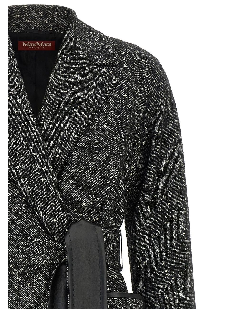 Max Mara Black Studio Eroso Belted Tweed Coat