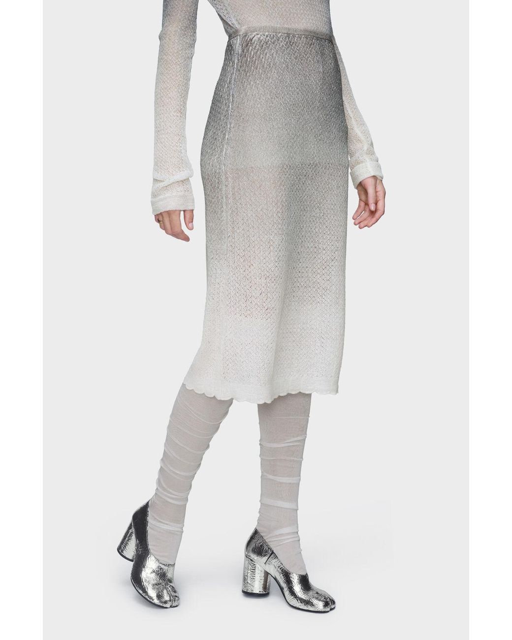 Maison Margiela Gray Sheer Knit Midi Skirt