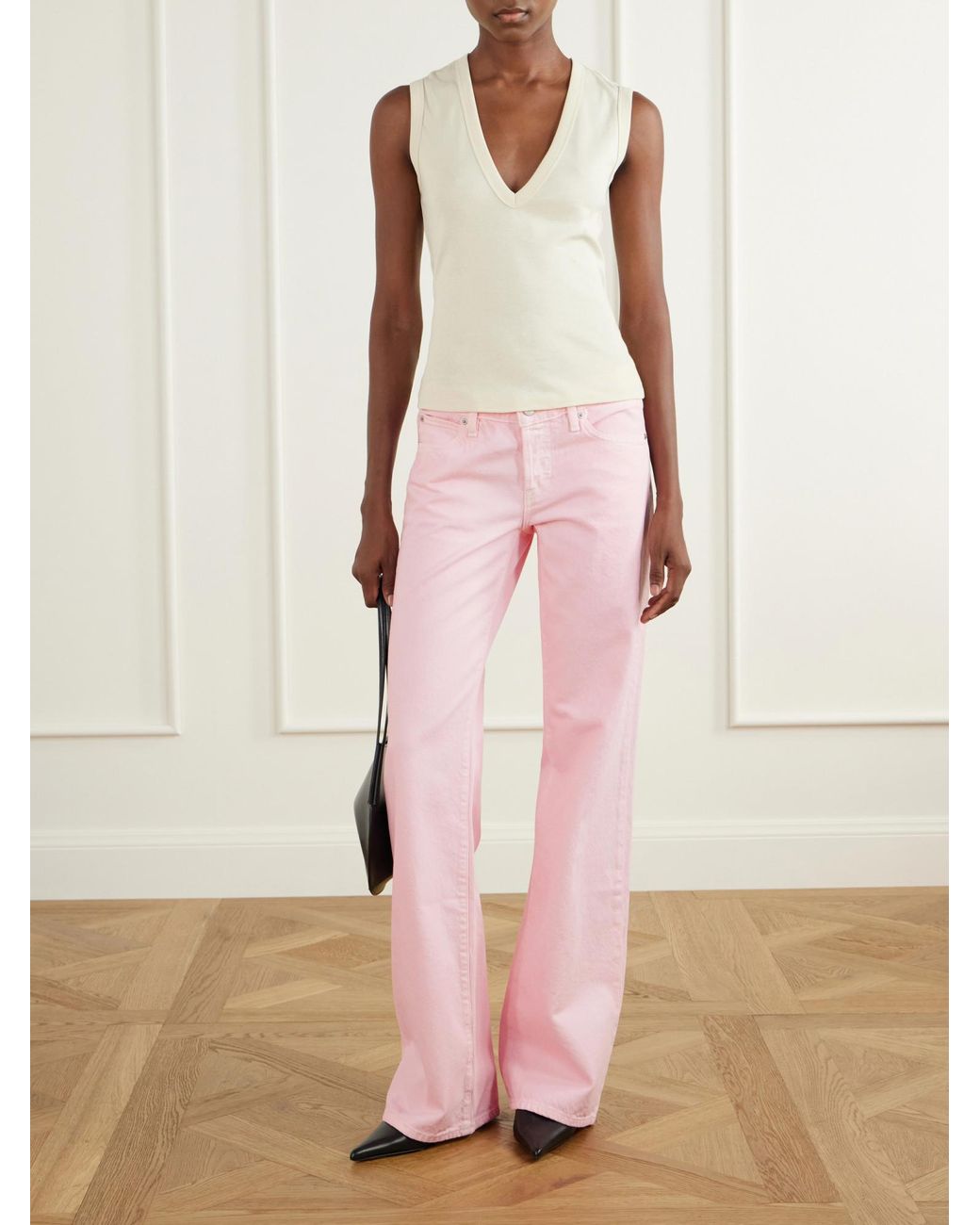 FRAME Pink Cotton Low-Rise Wide-Leg Jeans