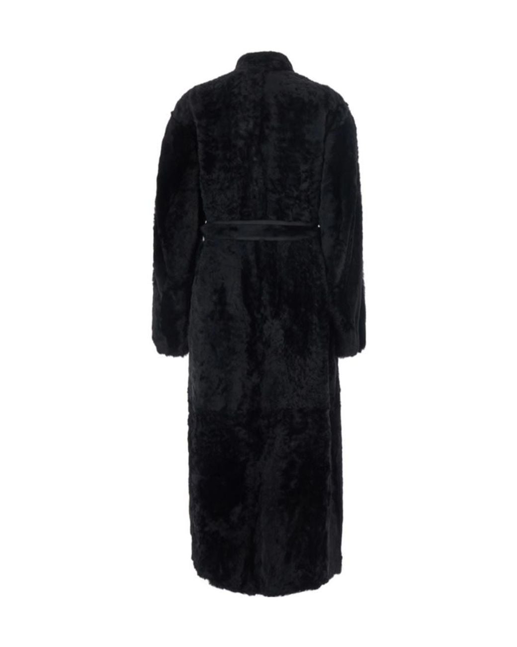 Nour Hammour Black Belted Shearling Robe Coat