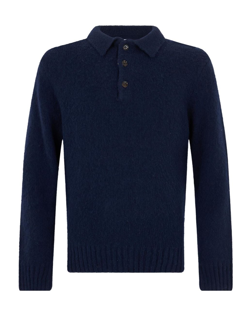 Aspesi Blue Long-Sleeved Polo Collar Sweater for men