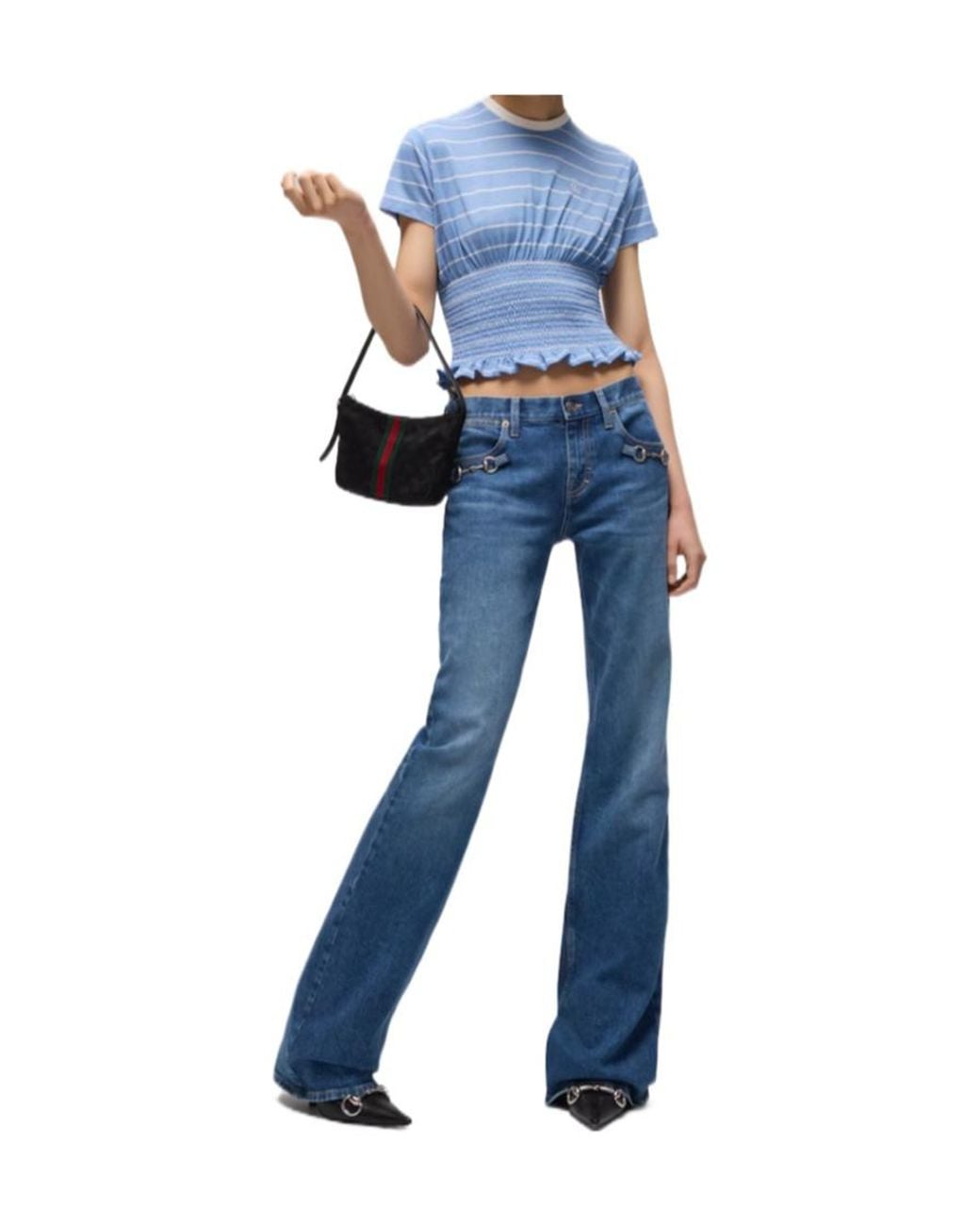 Gucci Blue Striped Silk Jersey T-Shirt