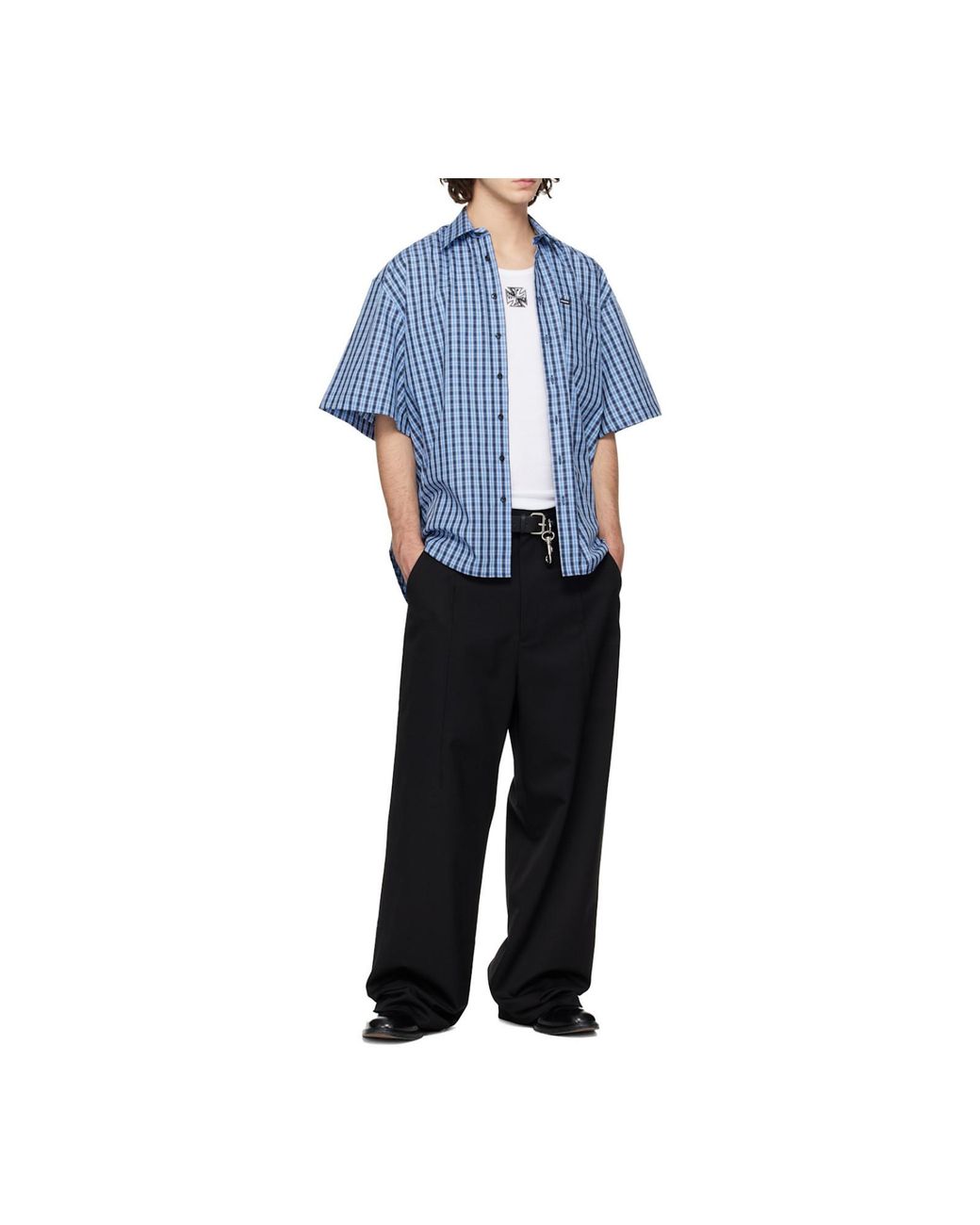 Vetements Blue Logo Patch Checked Short-Sleeve Shirt for men