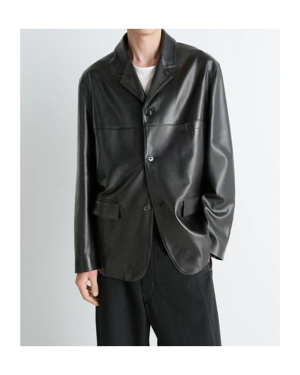 Lemaire Black Leather Single Breasted Jacket for men