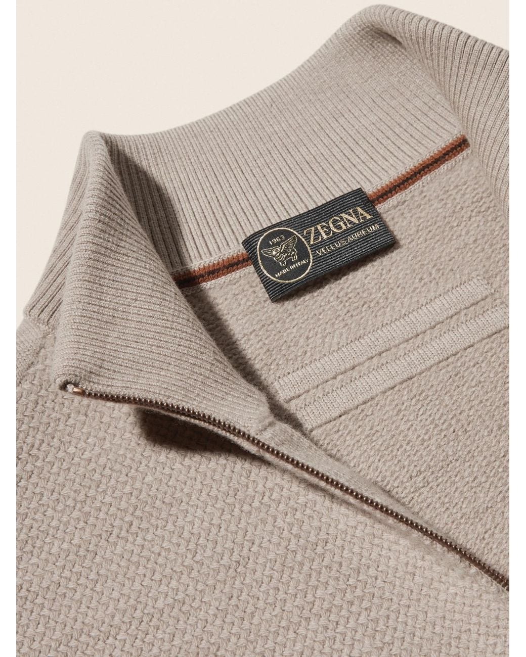 Zegna Gray Light Taupe Vellus Aureum Zip Mock Neck for men