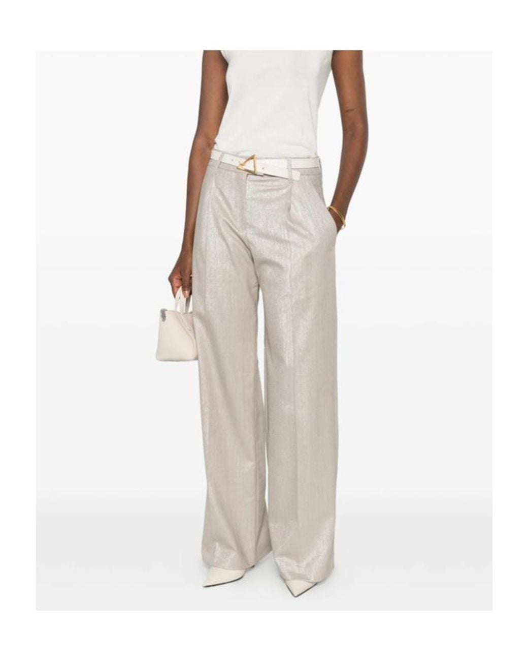 Brunello Cucinelli White Shimmer-Effect Pleated Trousers