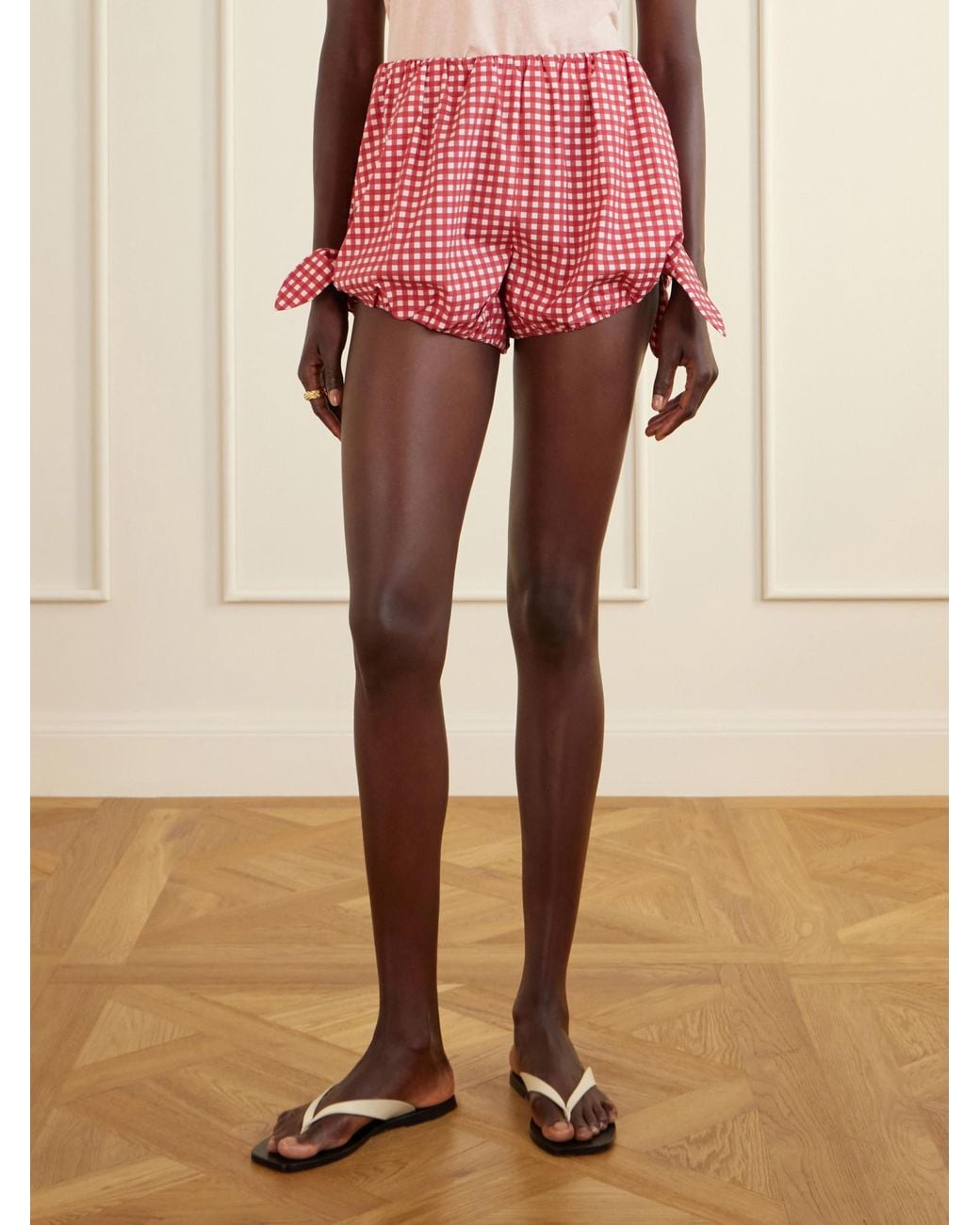 Posse Red Rosie Tie-Detailed Checked Cotton-Poplin Shorts