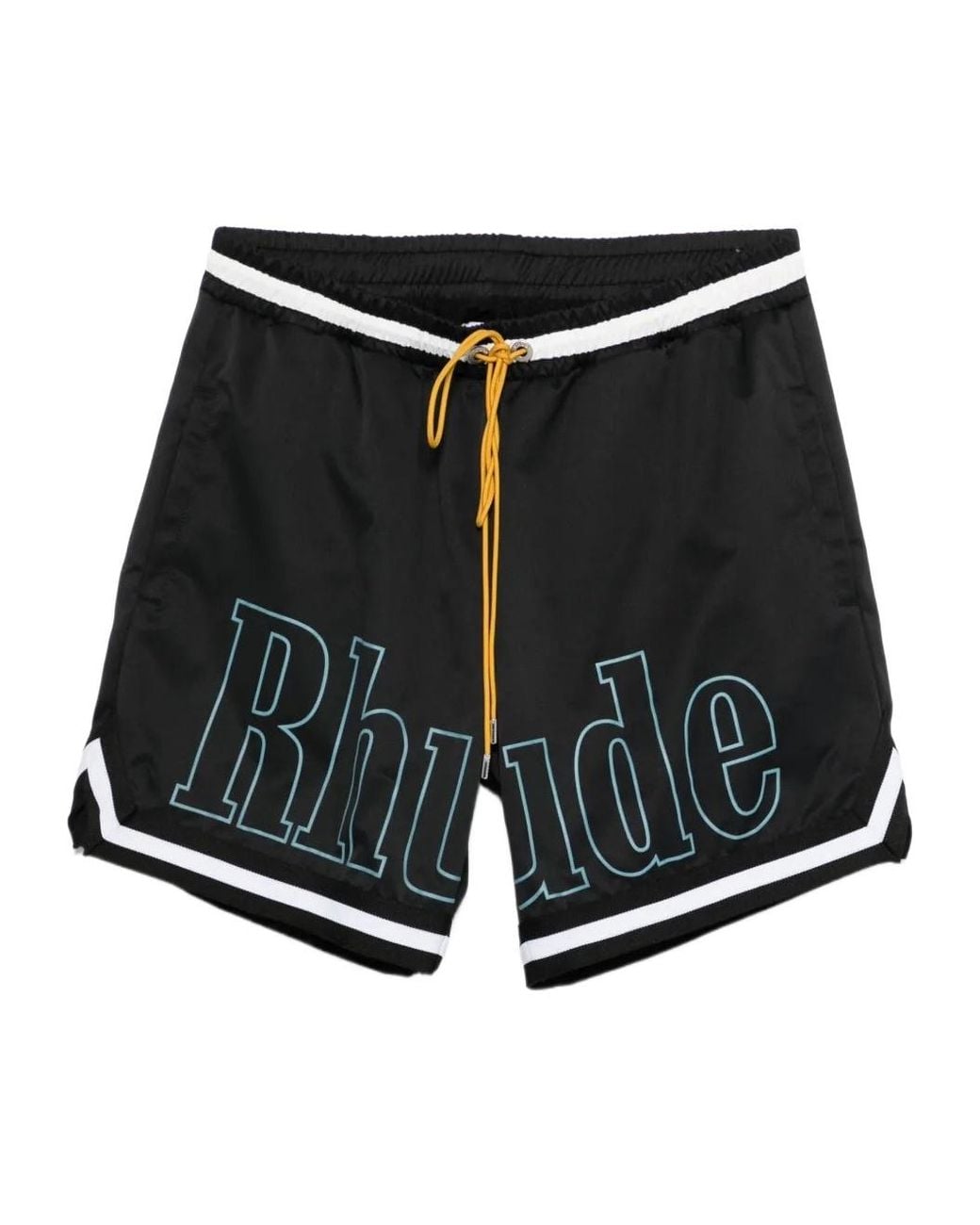 Rhude Black Logo-Print Swim Shorts for men