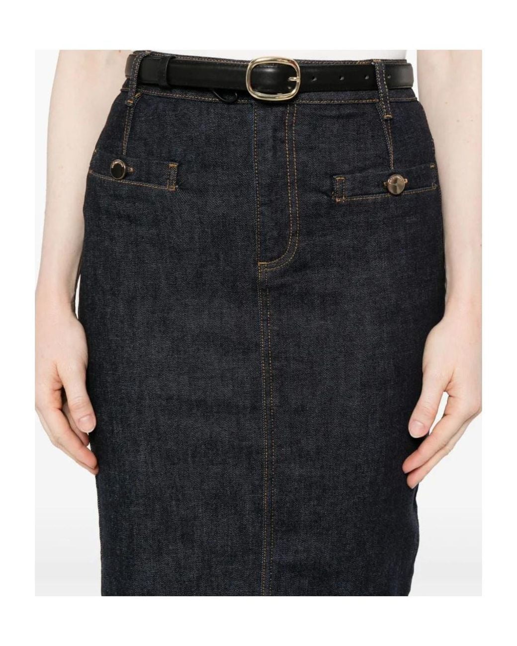 Self-Portrait Blue Belted Waist Denim Midi Skirt