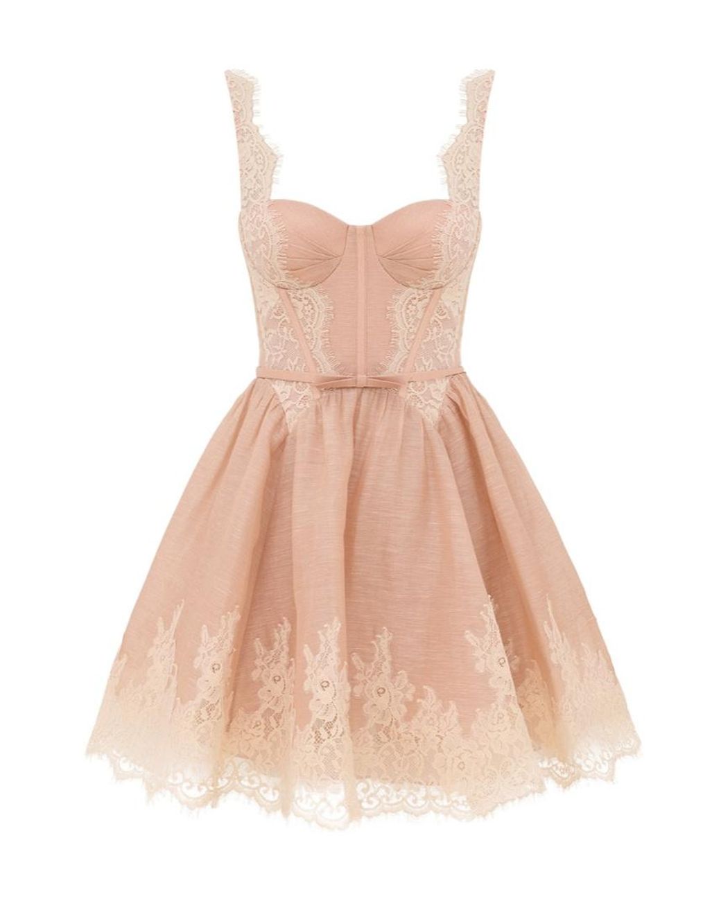 Zimmermann Pink Lace-Trim Belted Mini Dress