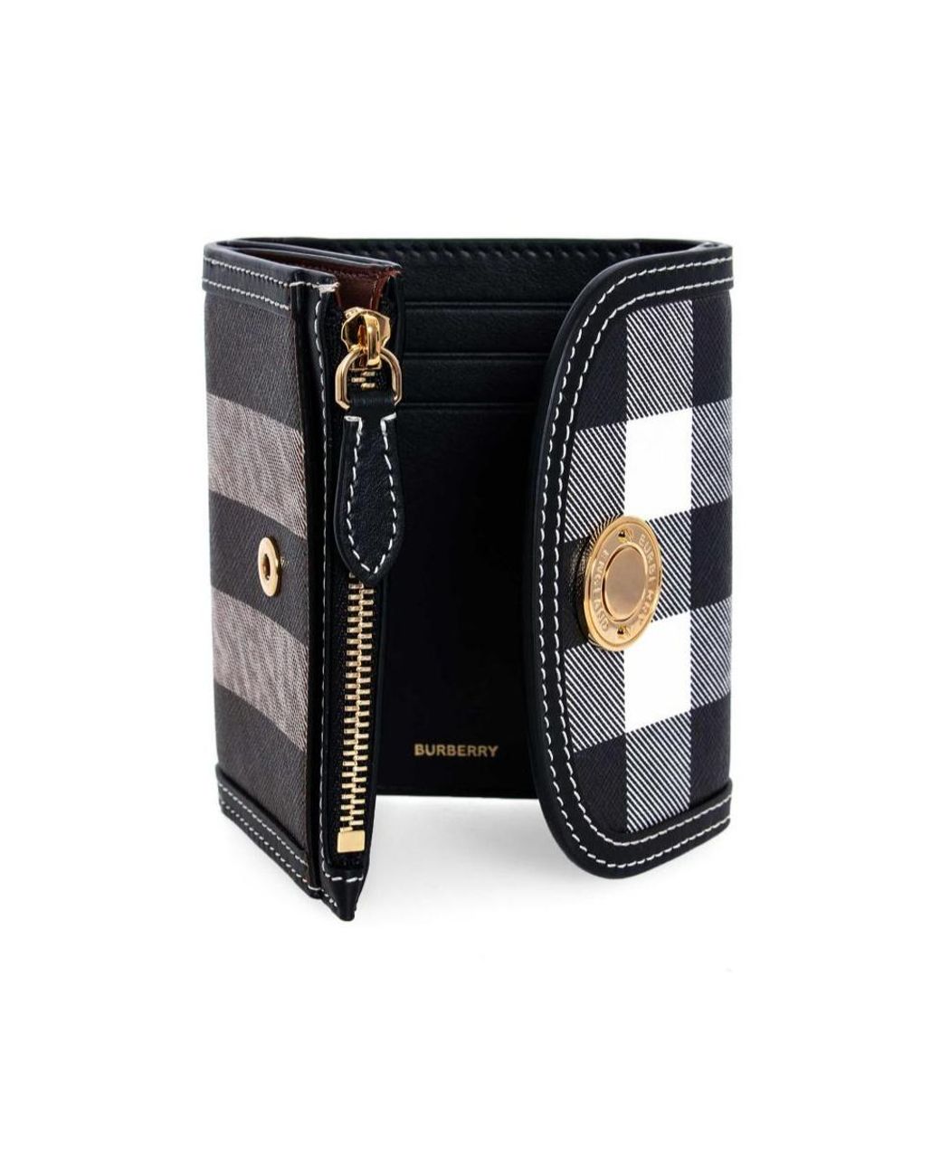 Burberry Black Checked Tri-Fold Wallet