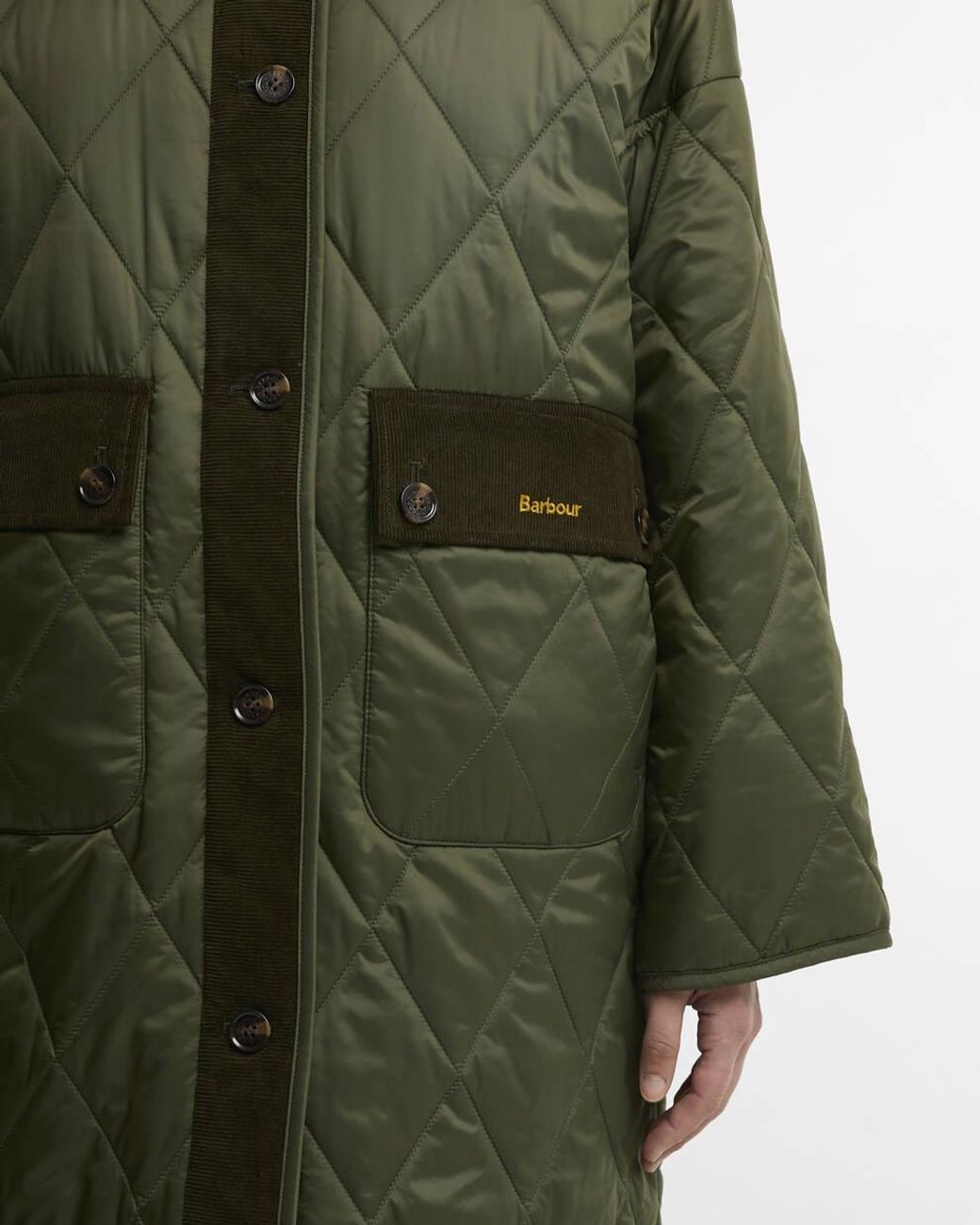 Barbour Green Button-Up Quilted Long Coat