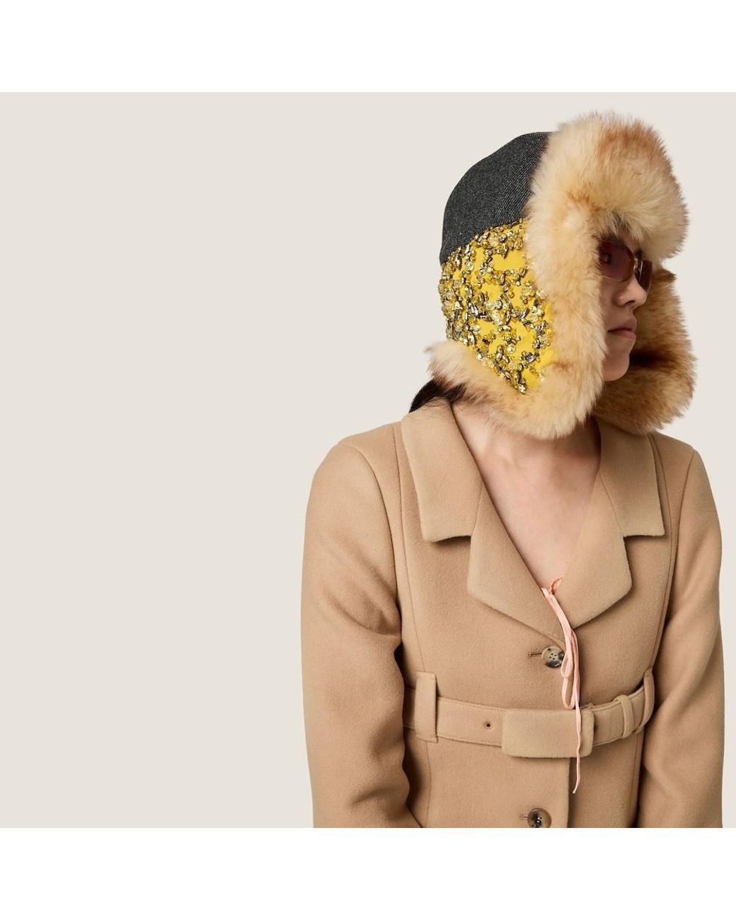 Miu Miu Multicolor Embroidered Wool And Shearling Hat
