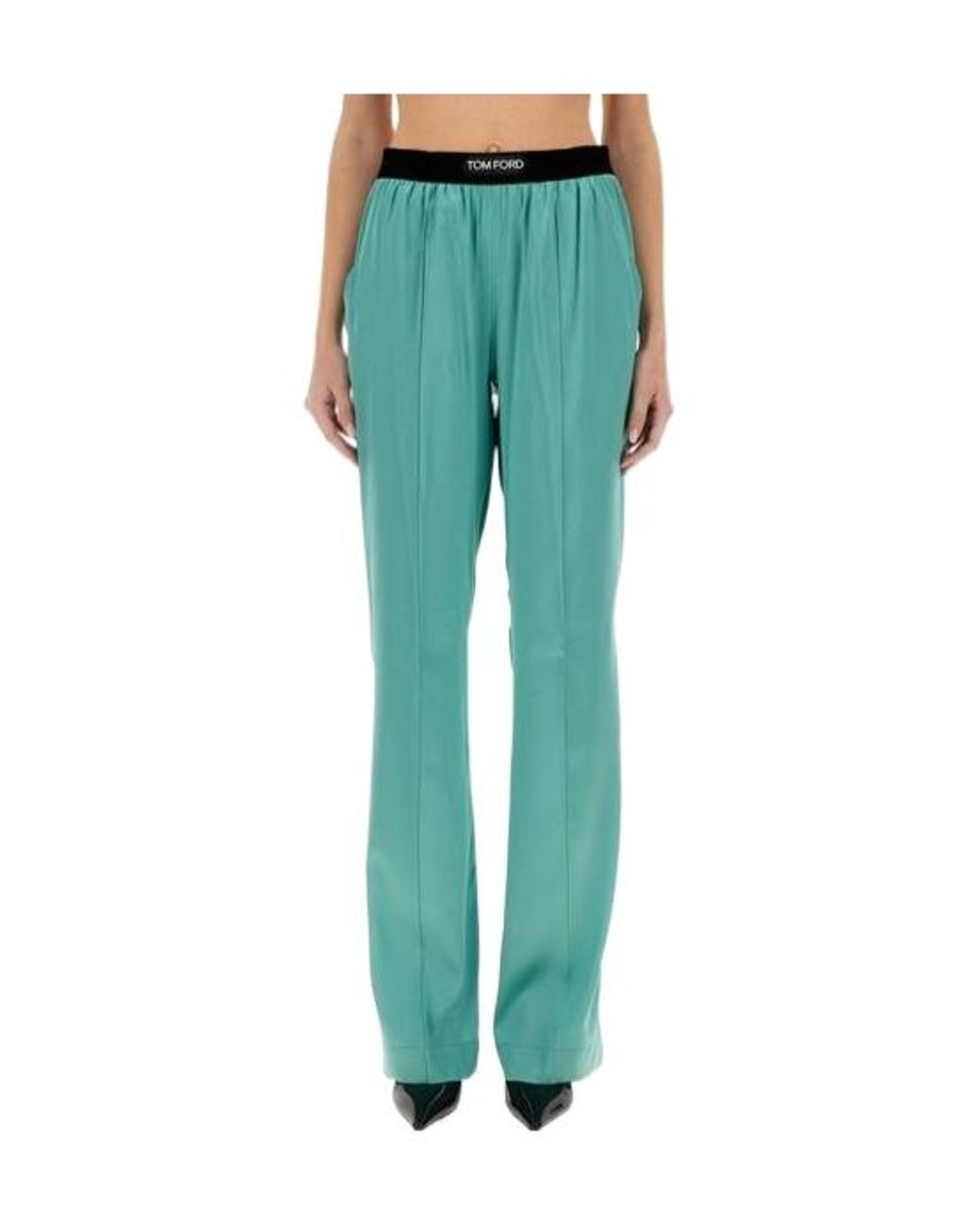 Tom Ford Green Straight Leg Satin Pants