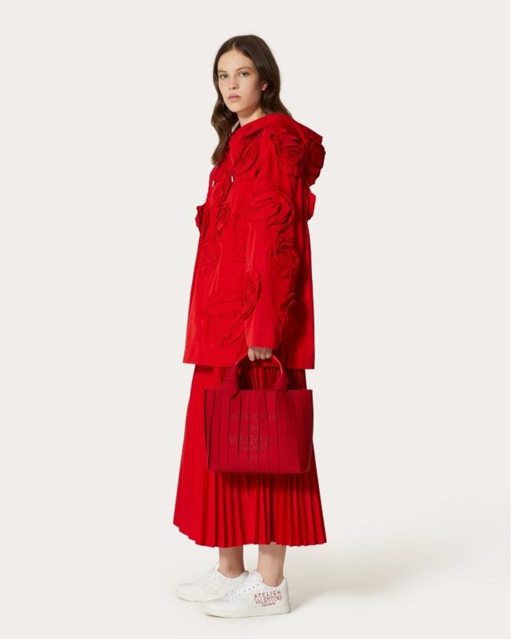 Valentino Red Embroidery Rose Hooded Hoodie
