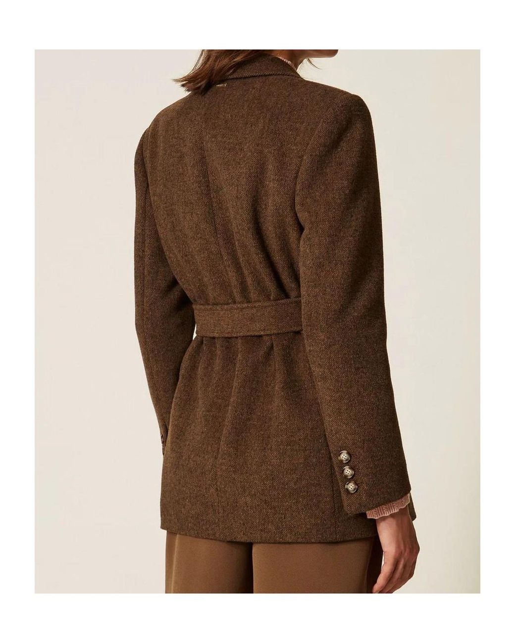 Twinset Brown Velvet-Finish Wool Blazer