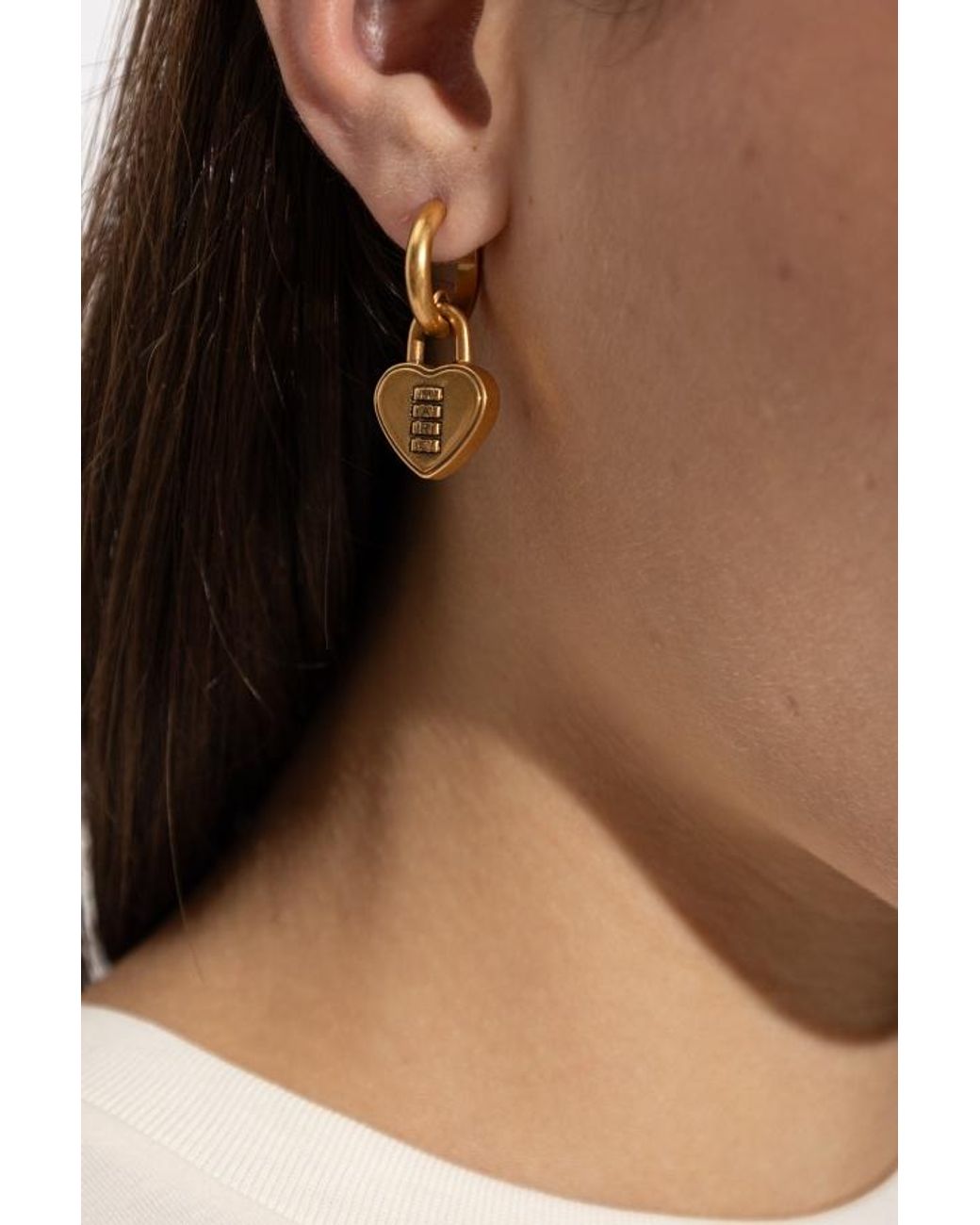 Marc Jacobs Metallic Heart Pendant Hoop Earrings