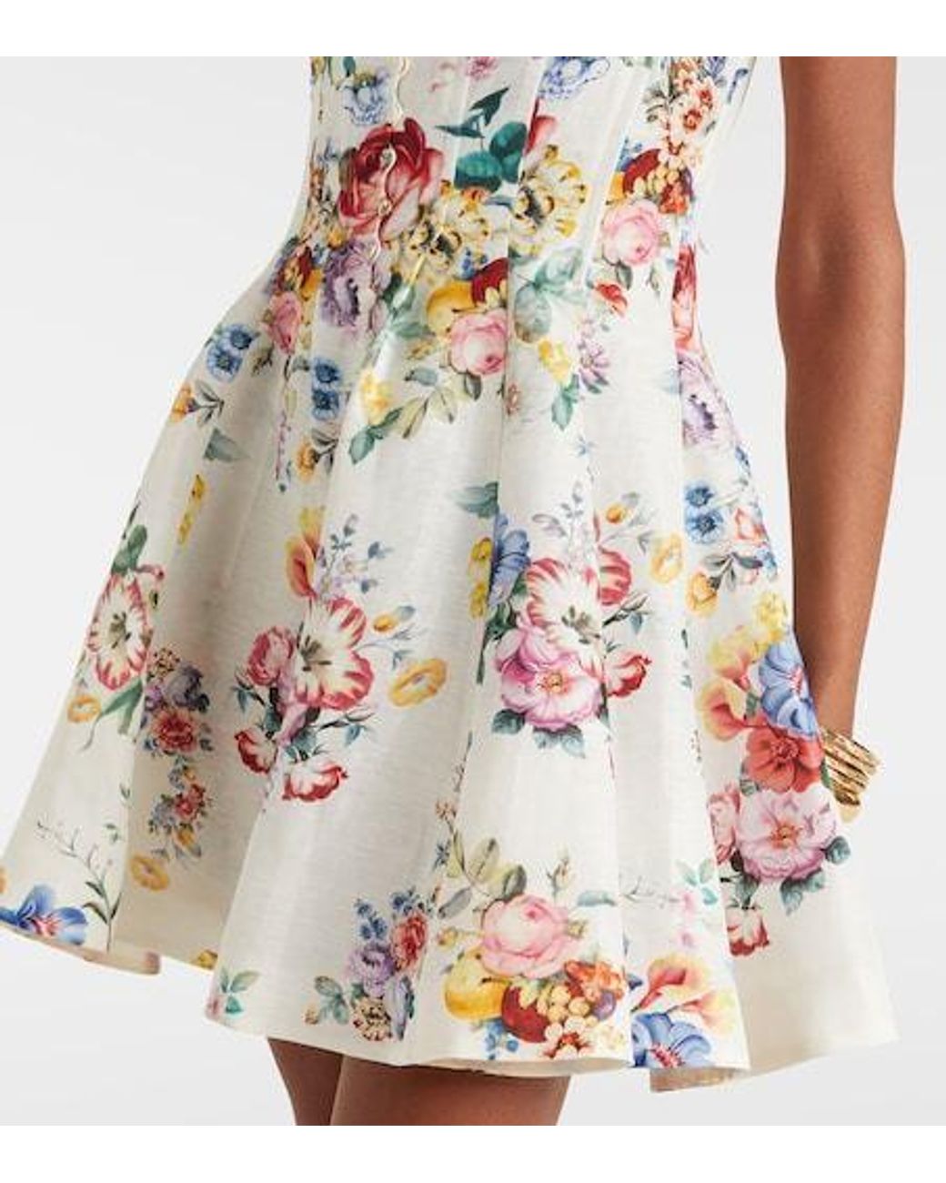 Camilla White Embellished Floral Linen And Silk Minidress