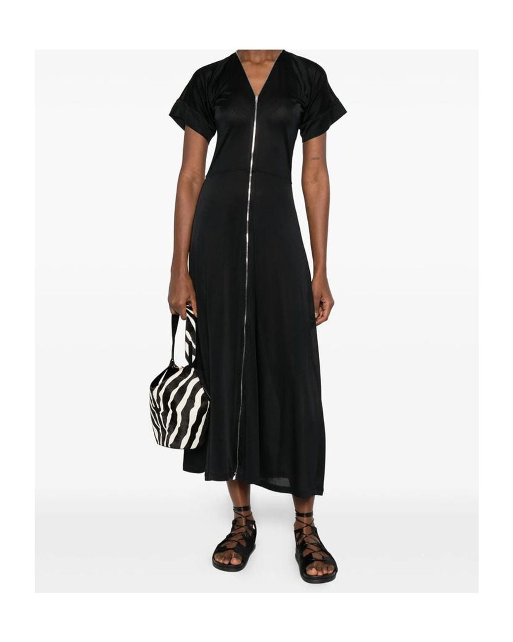 Lemaire Black V-Neck Zipped Dress