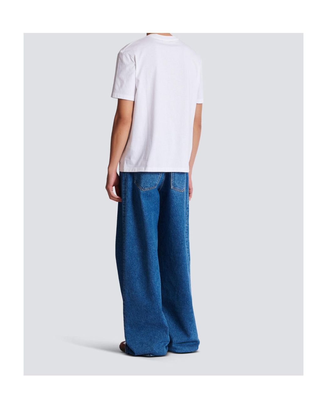 Balmain White T-Shirt With Paris Brush Print for men