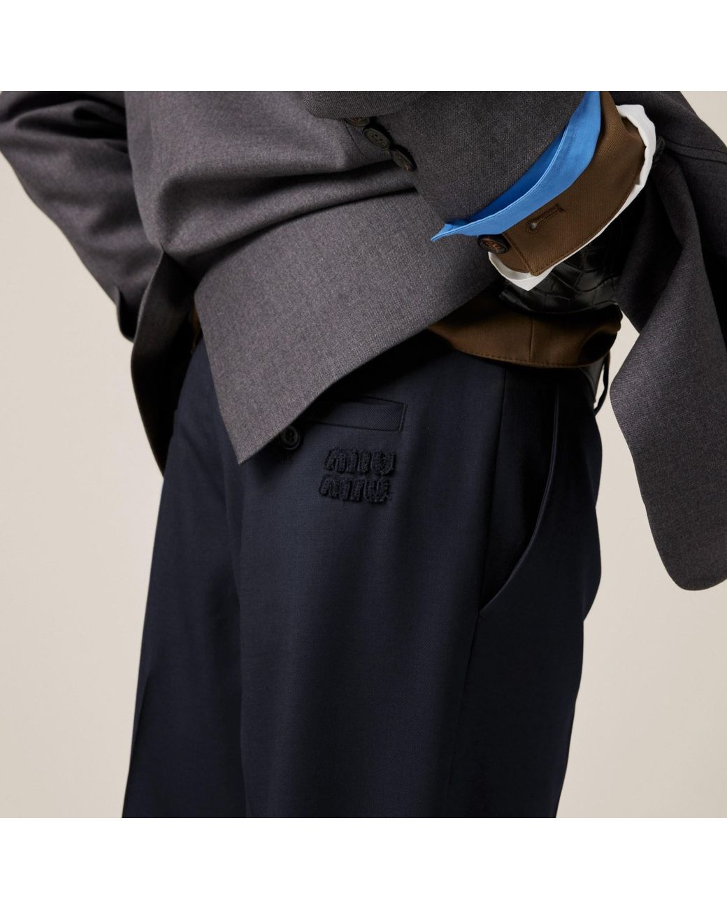 Miu Miu Blue Logo-Patch Tailored Trousers