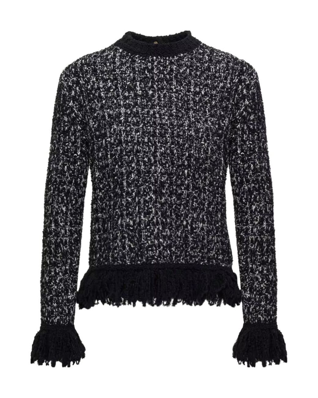 Moncler Black Fringe-Trim Wool Blend Sweater