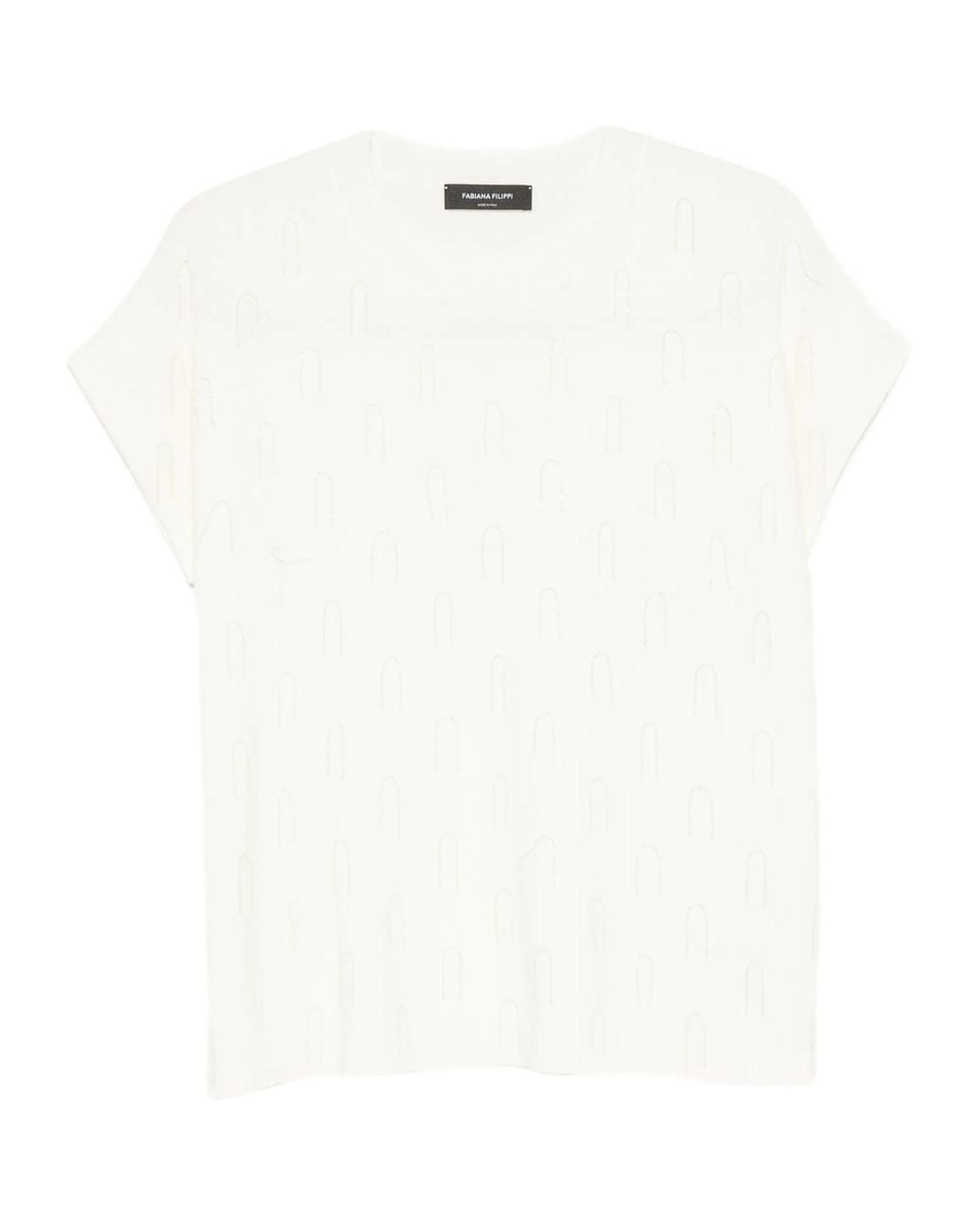 Fabiana Filippi White Embellished Short-Sleeve Knitted Top