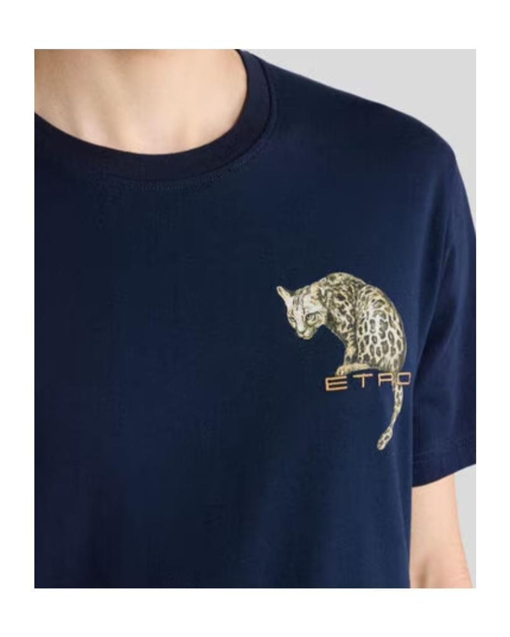 Etro Blue Leopard Printed Crewneck T-Shirt for men