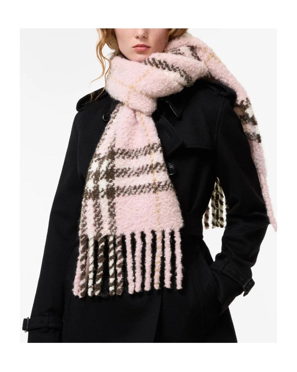 Burberry Pink Checked Fringed Edge Scarf