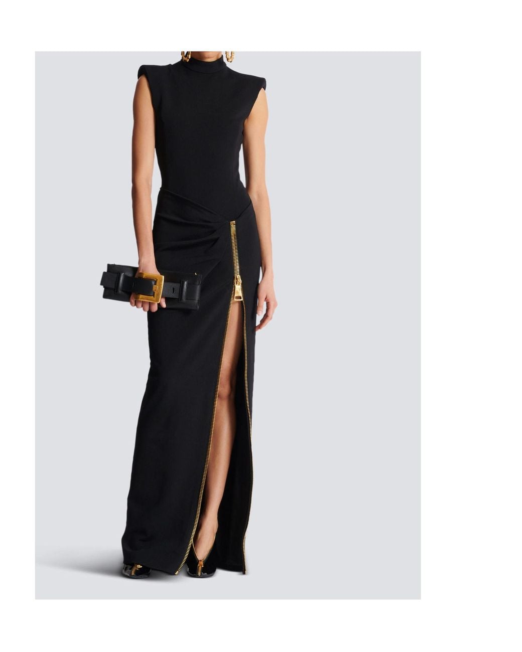 Balmain Black Long Jersey Dress With Zip