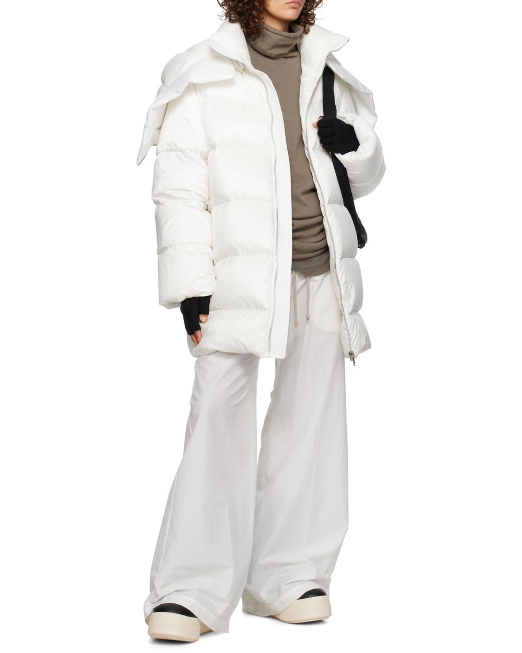 Moncler White Moncler Rick Owens Hooded Cyclopic Coat