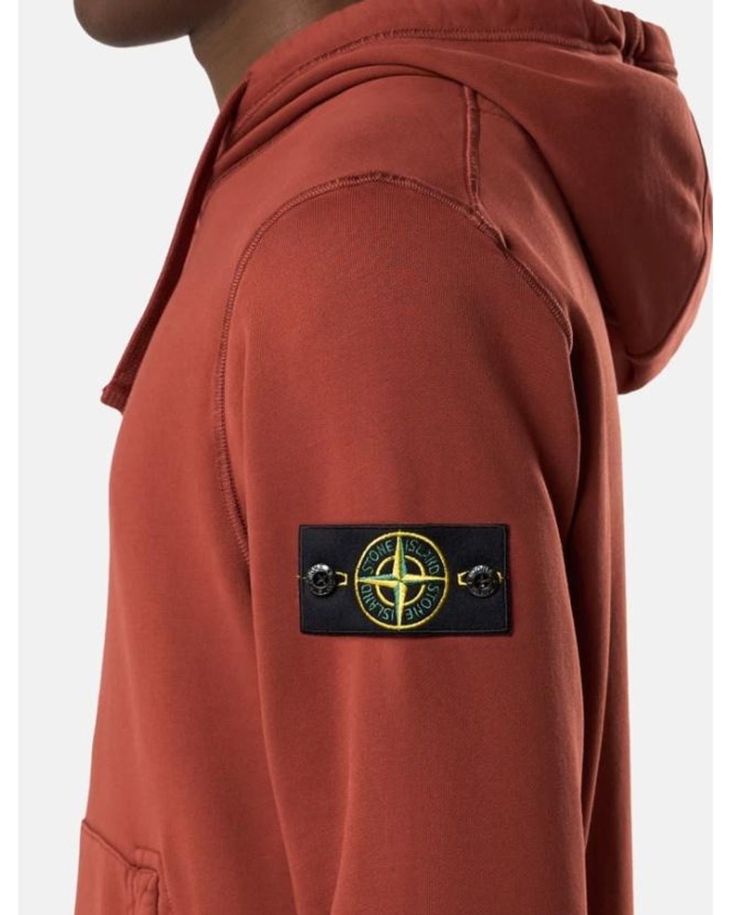 Stone Island Red Logo Patch Drawstring Hoodie for men