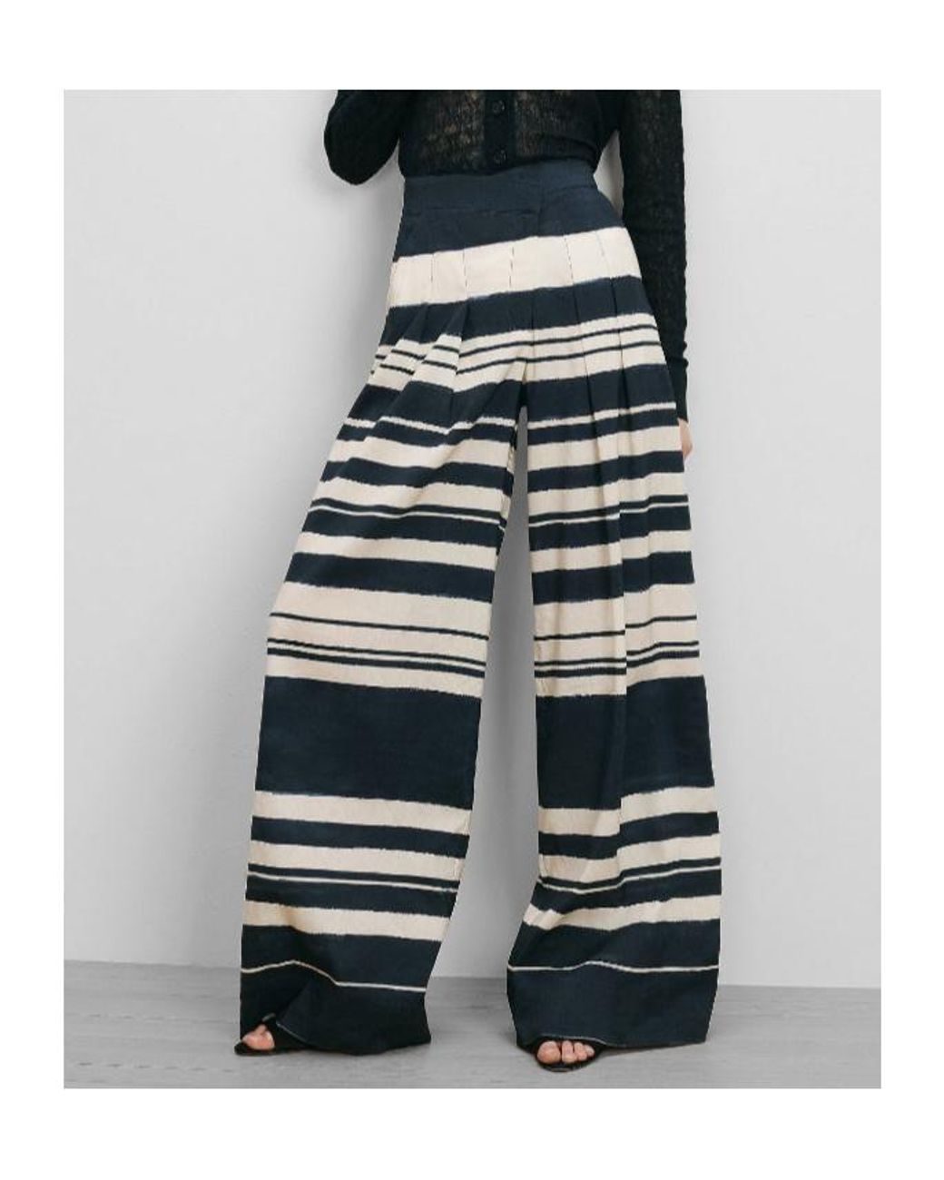 Veronica Beard Blue Striped Wide-Leg Pants