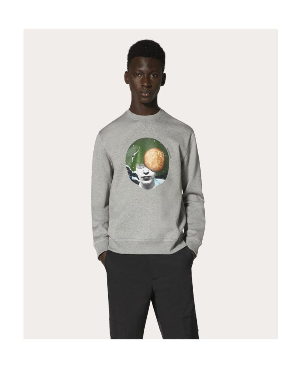 Valentino Gray Printed Round-Neck Sweater for men