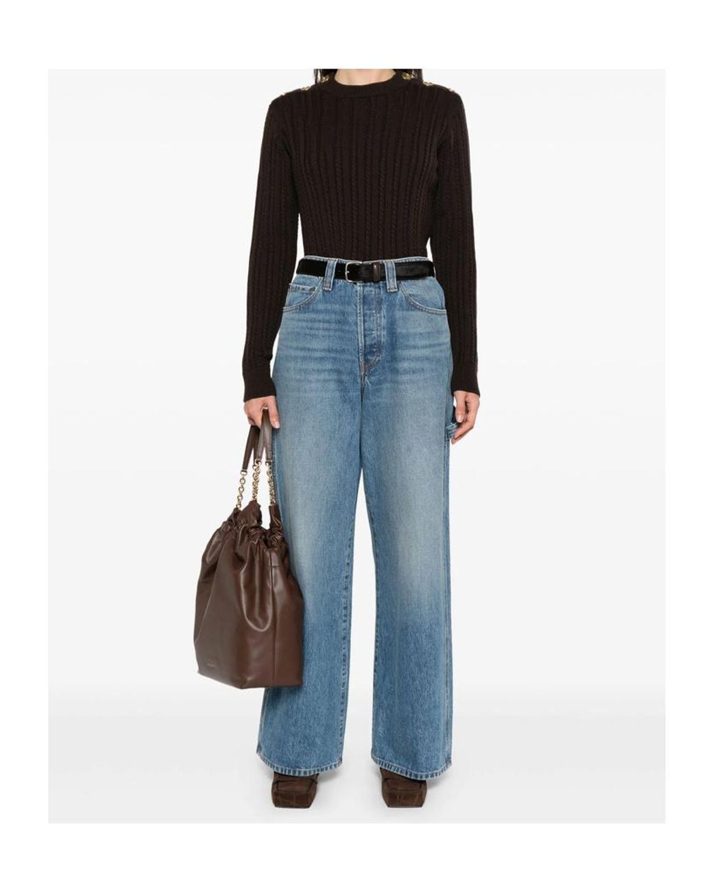 Golden Goose Deluxe Brand Black Cable-Knit Button Detailed Jumper