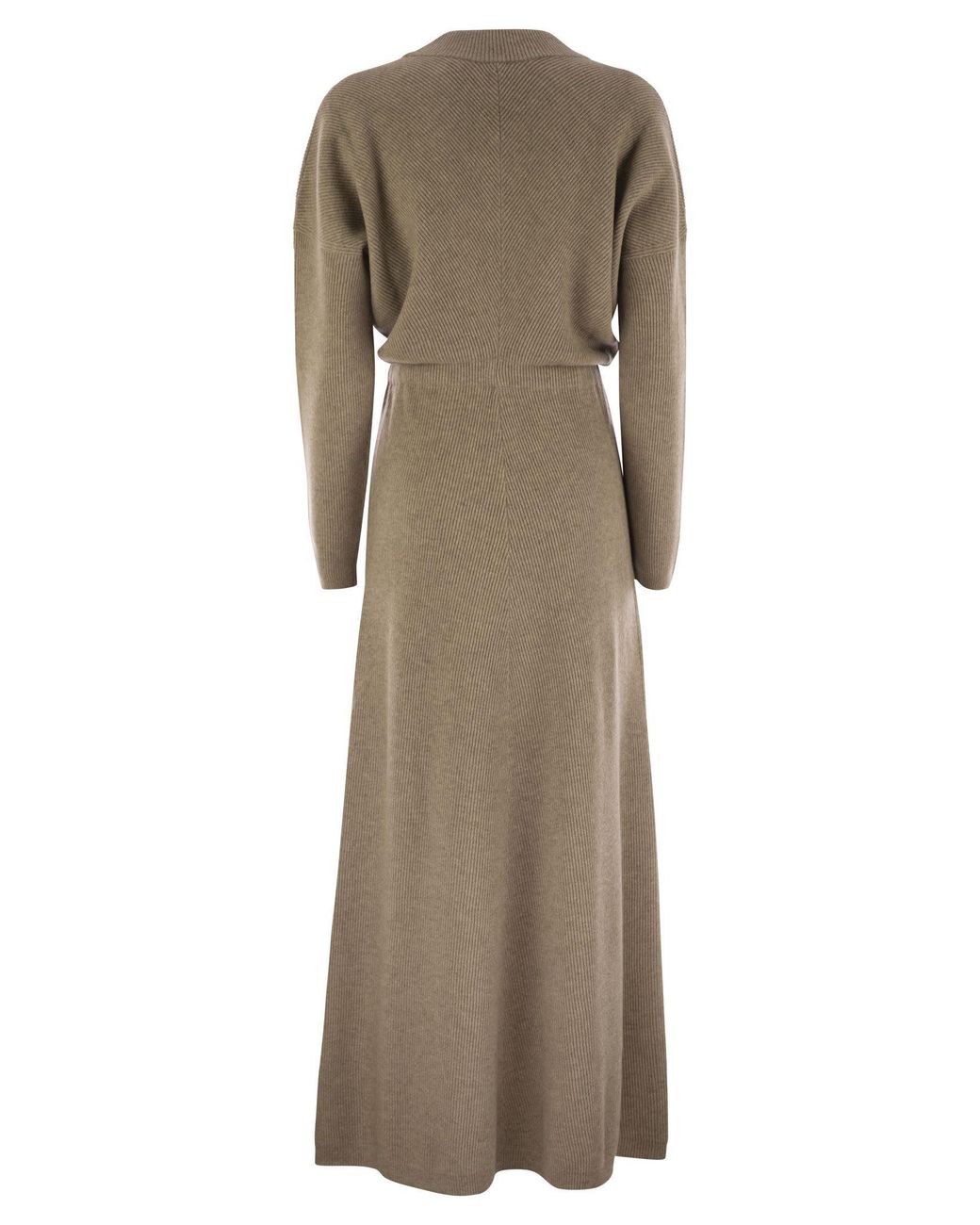 Brunello Cucinelli Natural V-Neck Knitted Maxi Dress