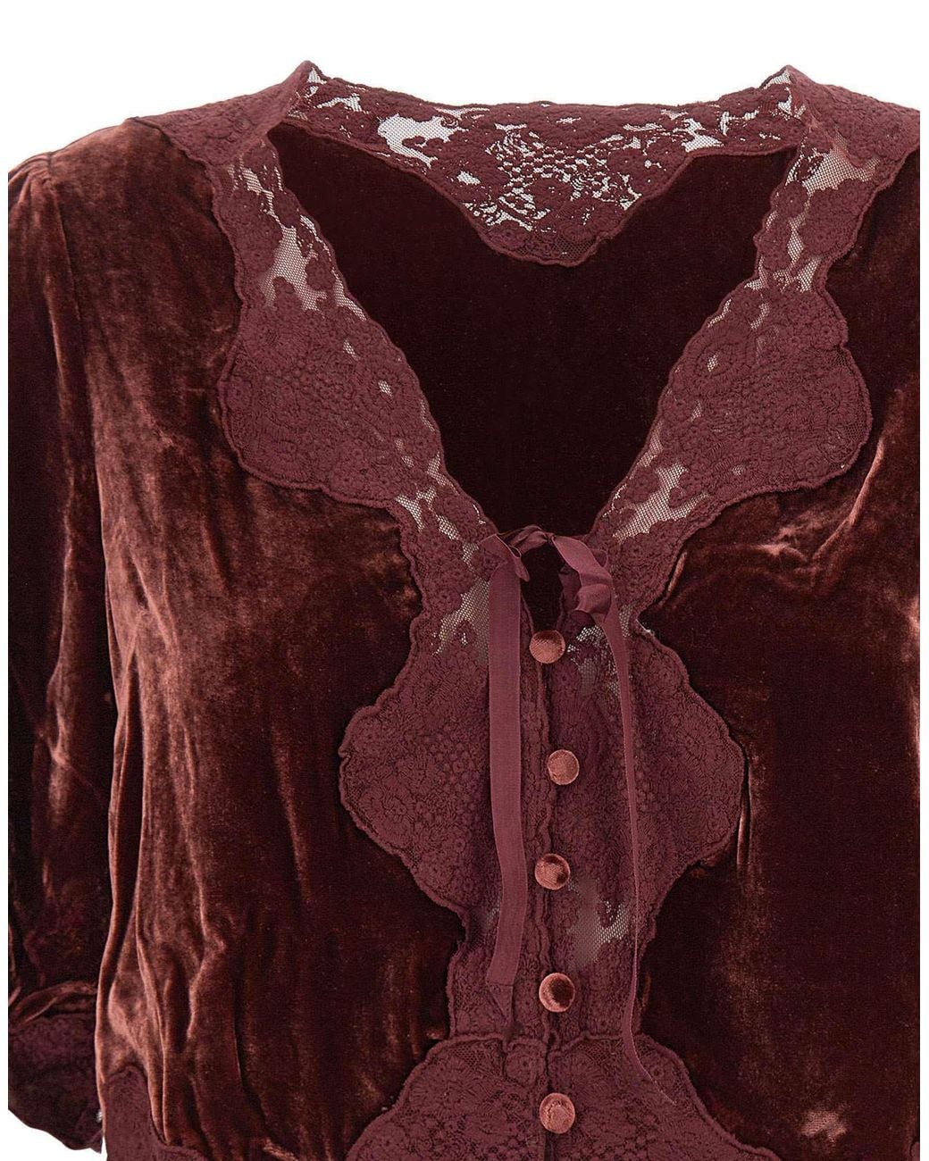 Rixo Red Ursula Lace Trim Button Top