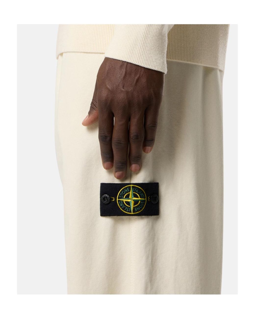 Stone Island Natural Logo Patch Elasticated Hem Trousers for men