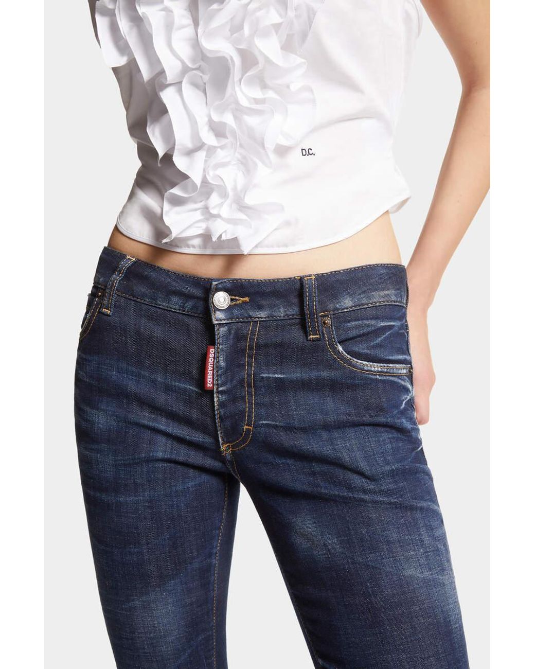 DSquared² Blue Dark Clean Washed Medium-Waist Flare Jeans