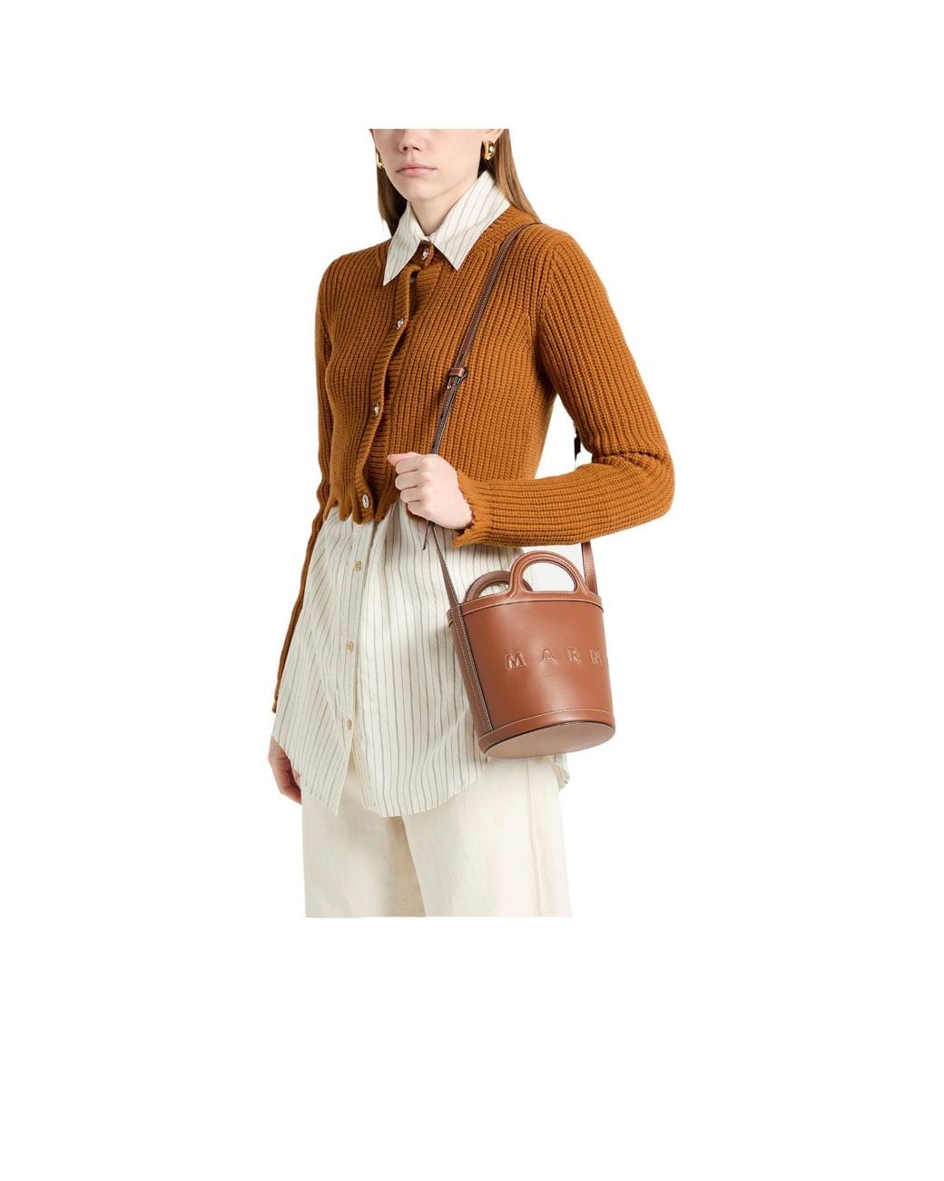 Marni Brown Small Solid-Color Bucket Bag