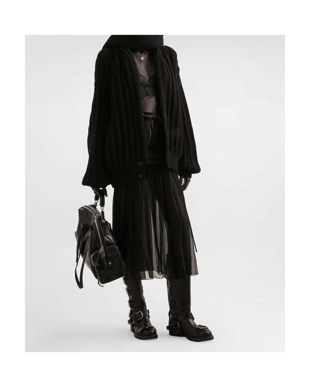 Dolce & Gabbana Black Twill Chiffon Midi Skirt