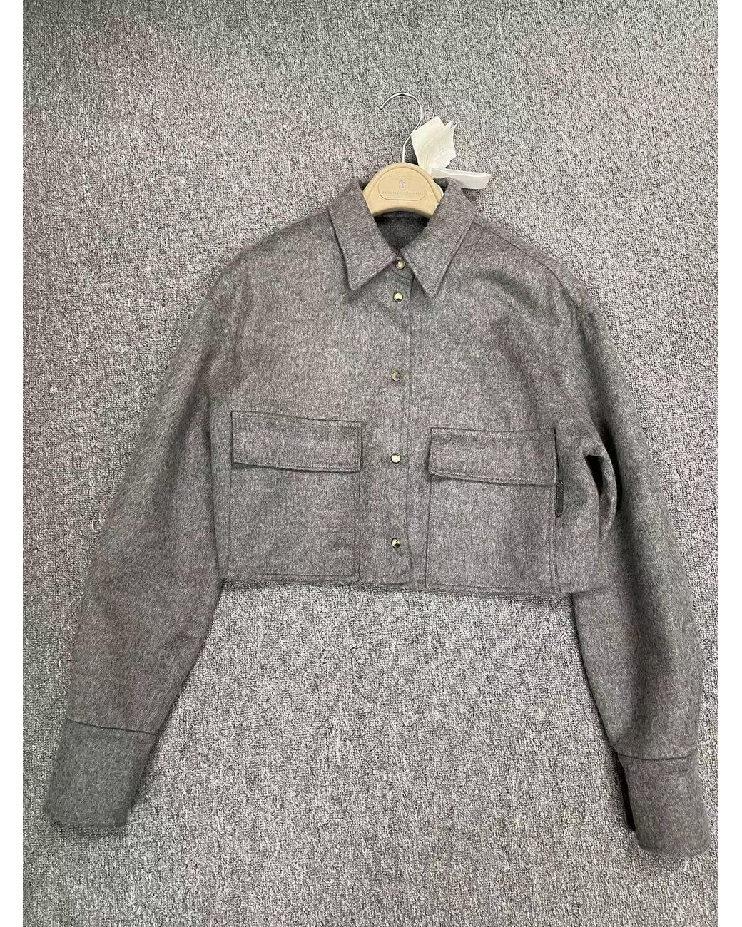 Brunello Cucinelli Gray Long Sleeved Cropped Shirt