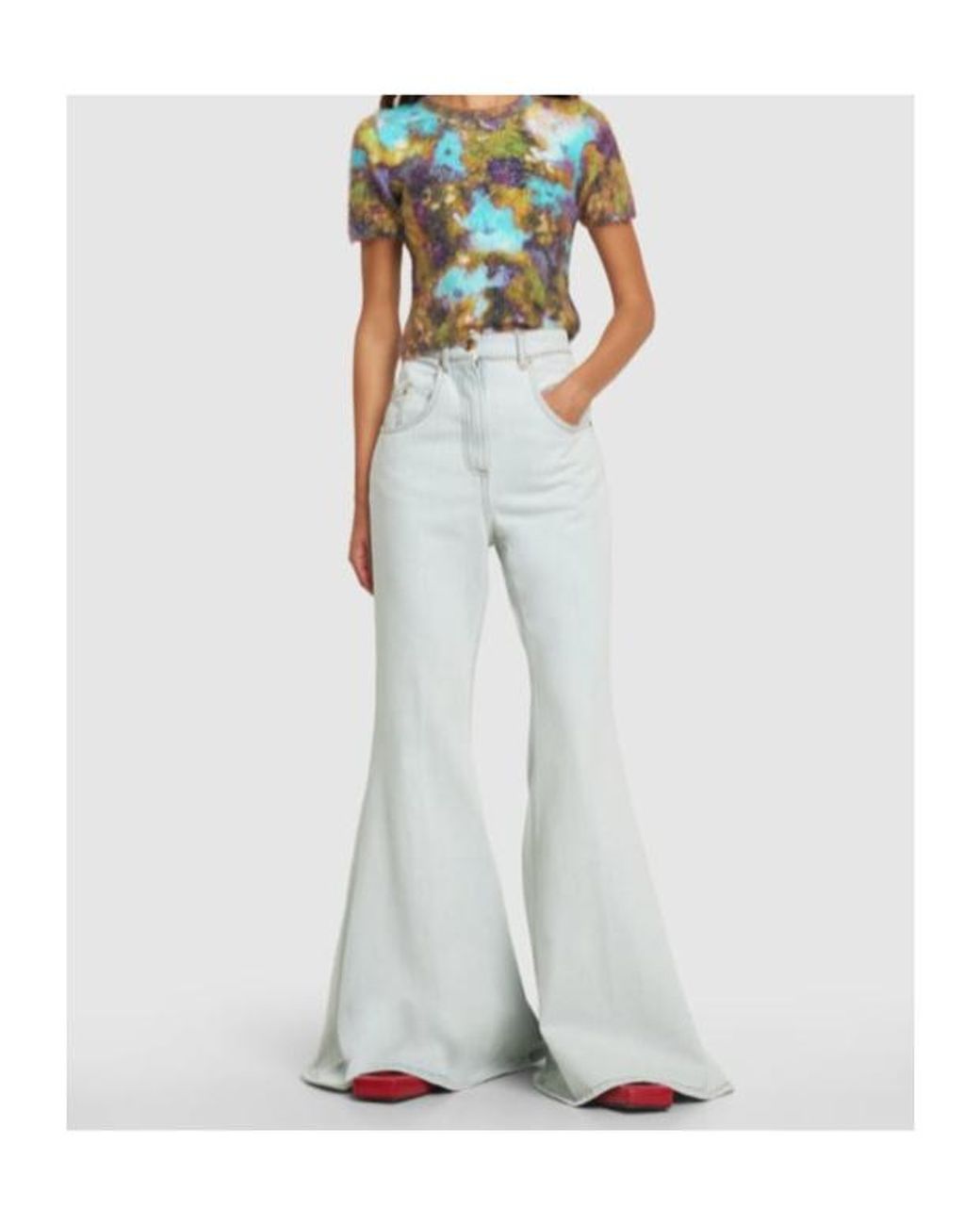 Nina Ricci Gray High Rise Cotton Denim Flared Jeans