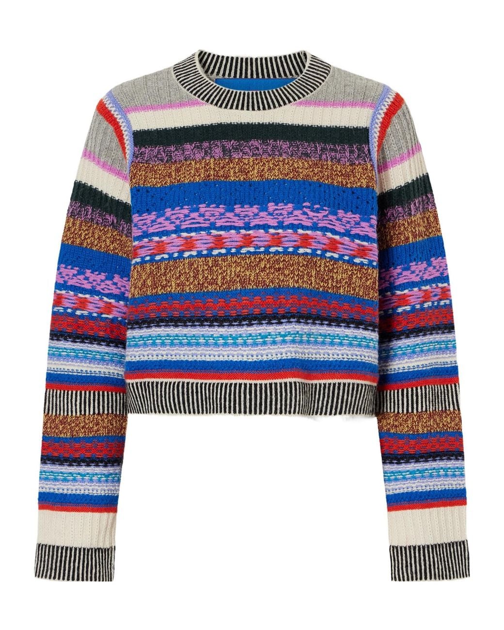 Mother Blue Crop Striped Alpaca And Wool-Blend Sweater
