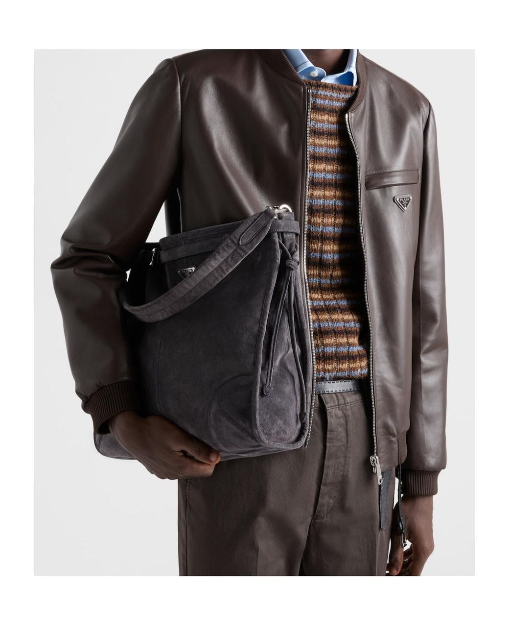 Prada Brown Reversible Nappa Leather Bomber Jacket for men