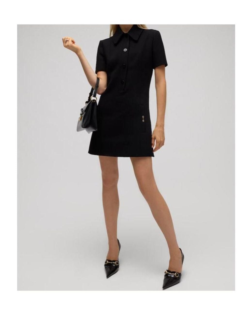 Gucci Black Crêpe Wool Polo Dress With Horsebit