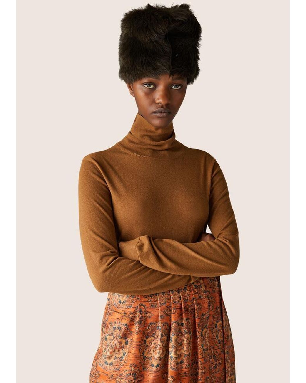 Loro Piana Brown High Neck Knitted Sweater