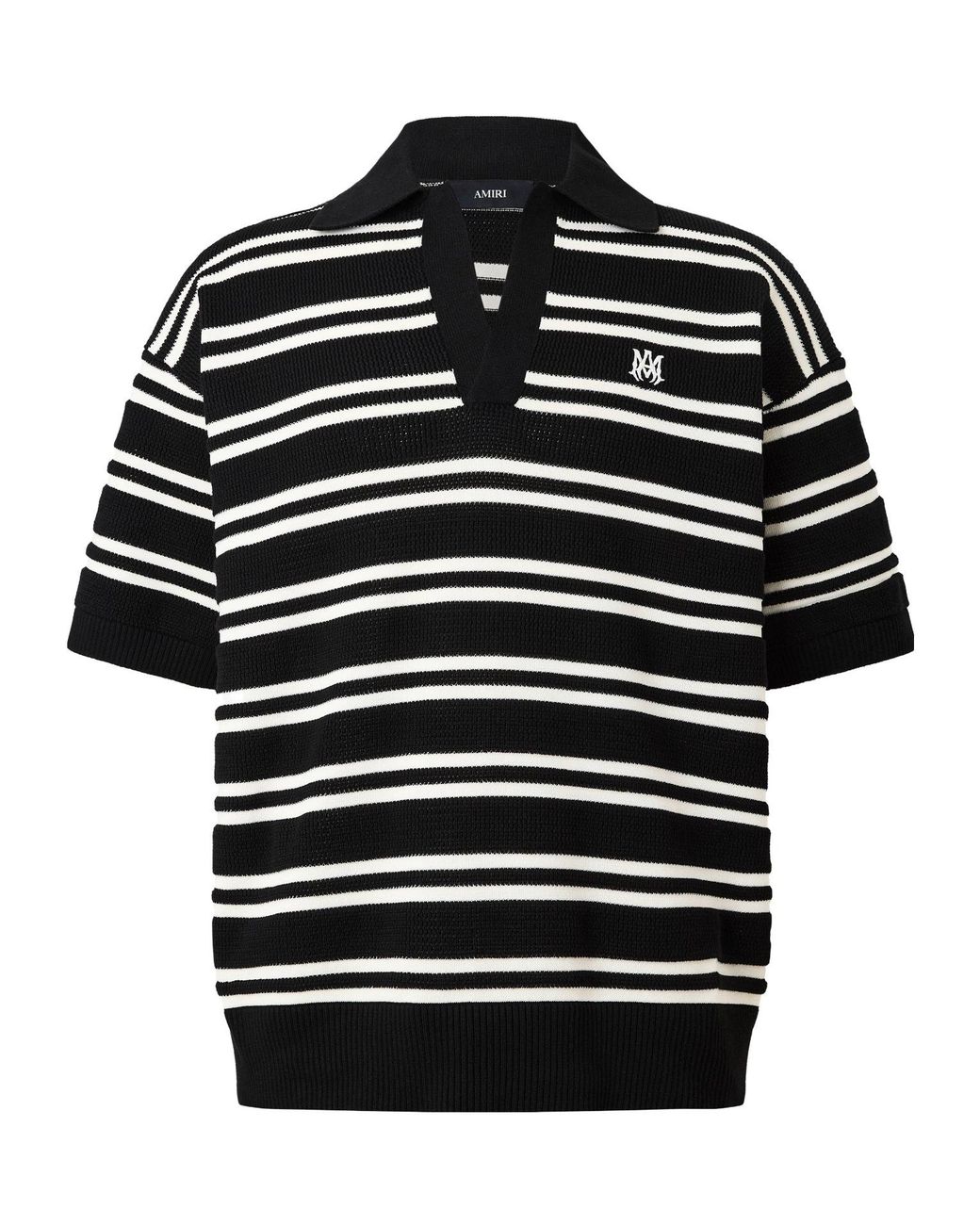 Amiri Black Striped Knit Polo Top for men