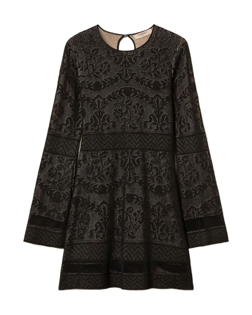 Twinset Black Open-Work Knit Mini Dress
