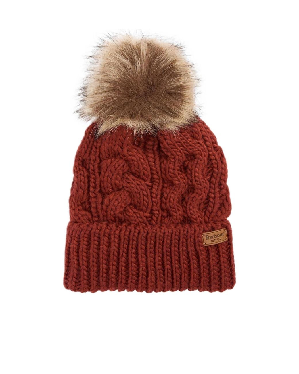 Barbour Red Cable-Knit Beanie